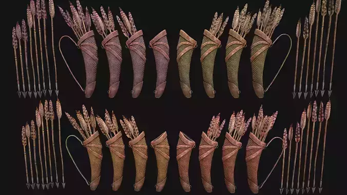 Quiver Archer Crossbowman Set Medieval equipment Low-poly 3D model