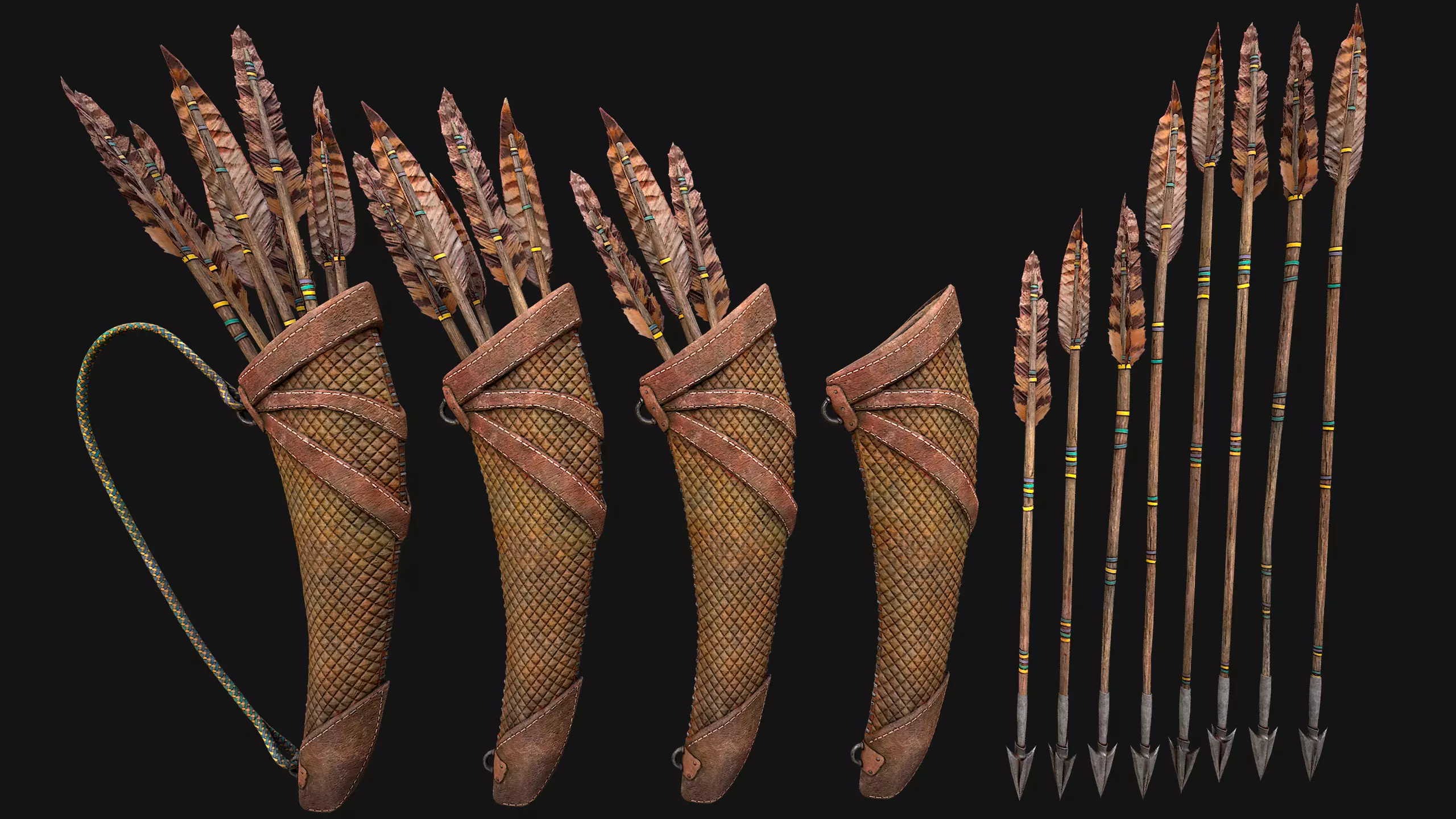 Quiver Archer Crossbowman Set Medieval equipment Low-poly 3D model_7