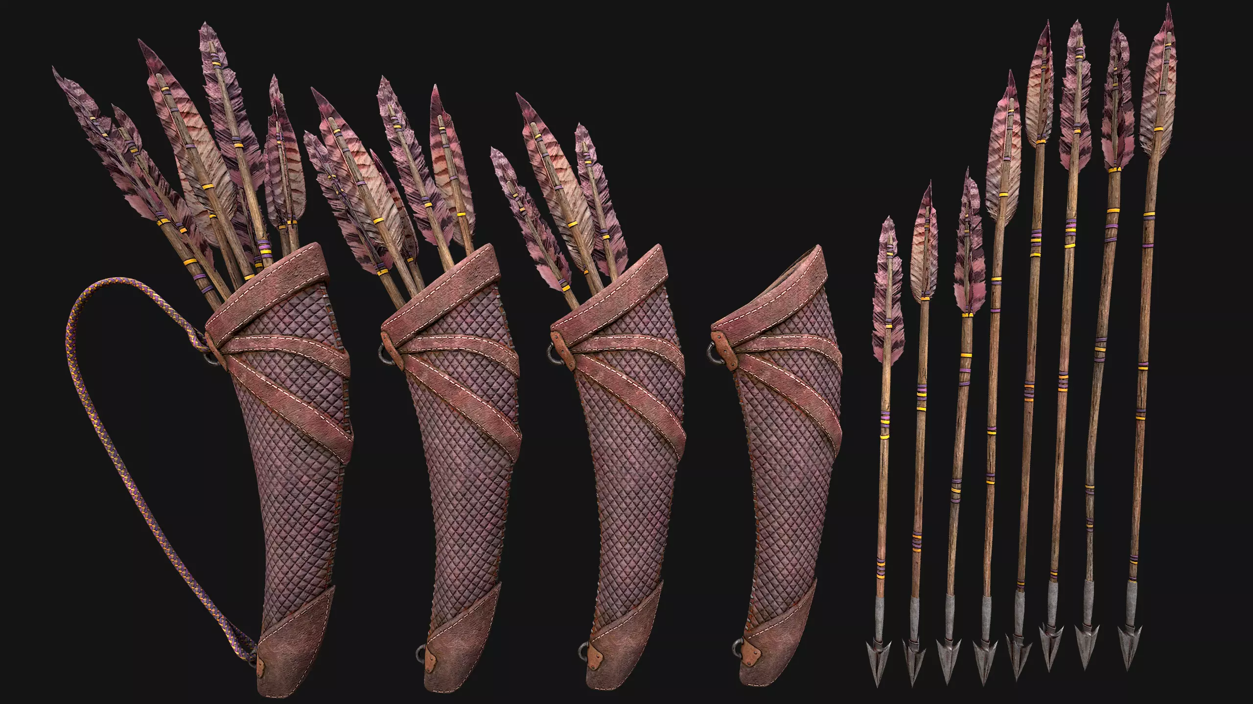 Quiver Archer Crossbowman Set Medieval equipment Low-poly 3D model_6