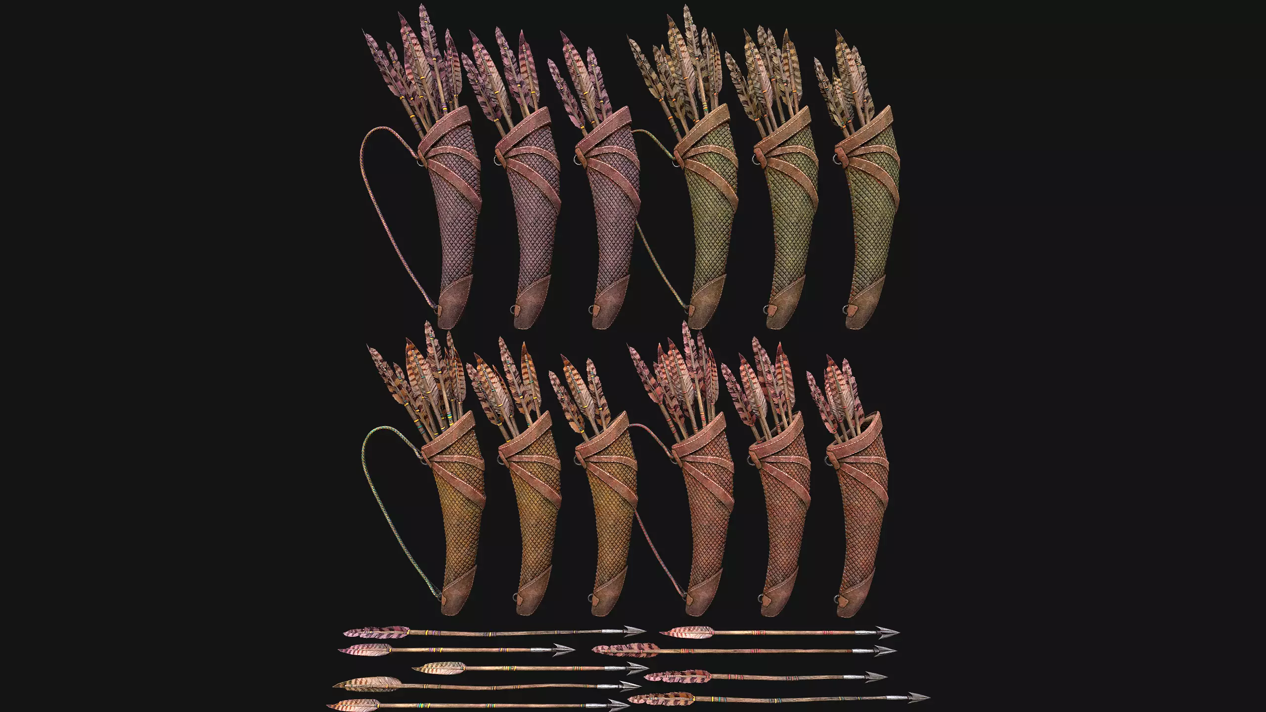 Quiver Archer Crossbowman Set Medieval equipment Low-poly 3D model_2