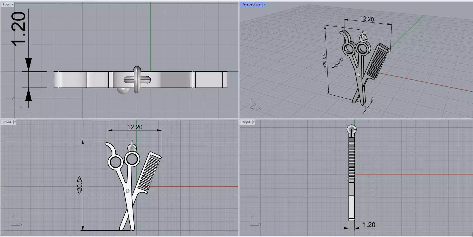 Pendant Scissors And Comb  3D print model_0