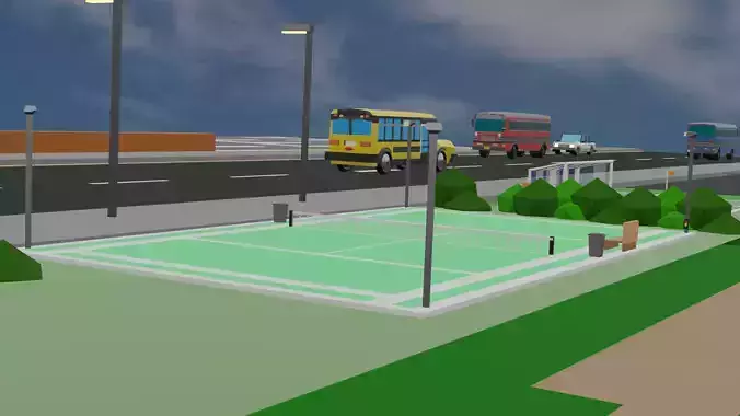 stylized low poly tennis court