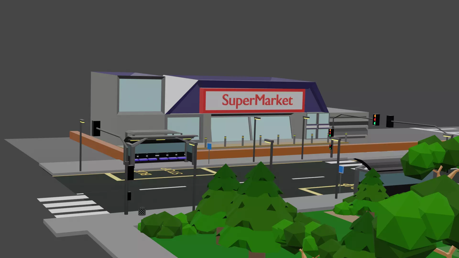 stylized low poly supermarket Free low-poly 3D model