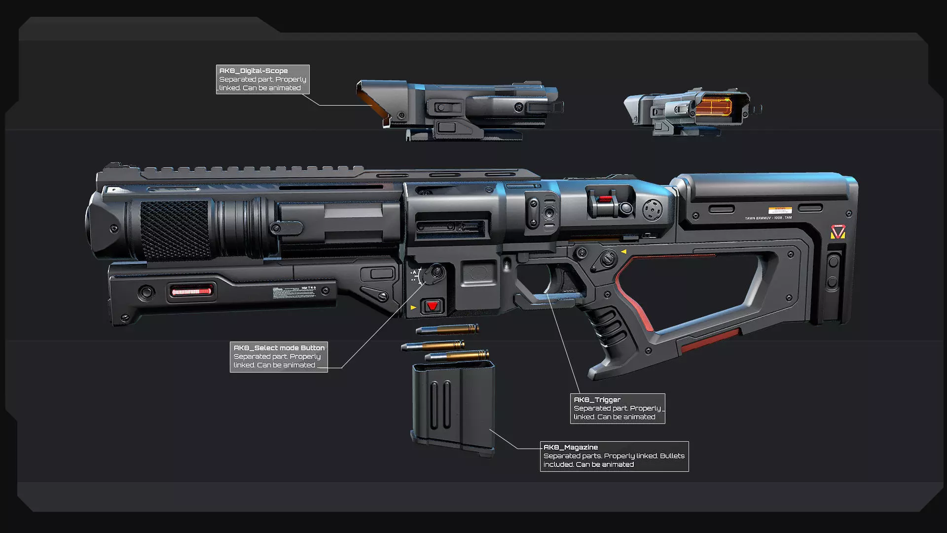 AK8 - Heavy MachineGun Low-poly 3D model_2