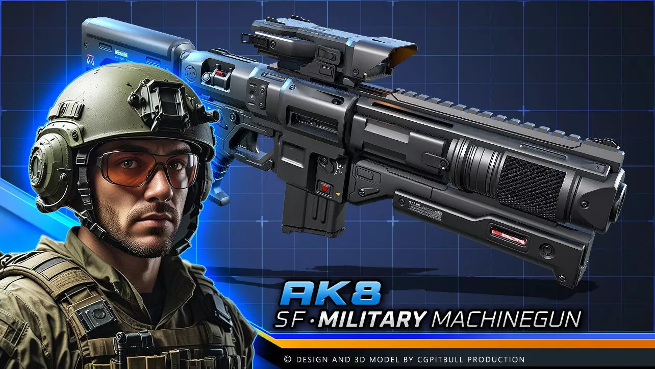 AK8 - Heavy MachineGun Low-poly 3D model_0