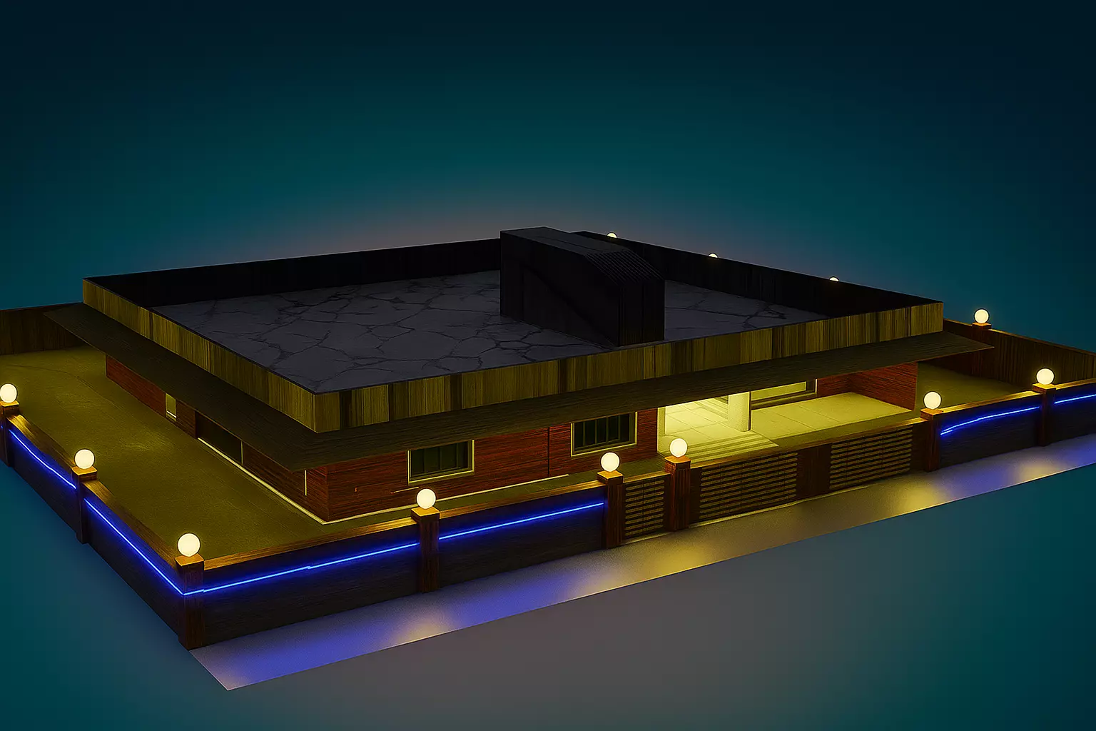 Modern Luxury Bungalow  Architectural 3d Model Game Ready 3D model_0