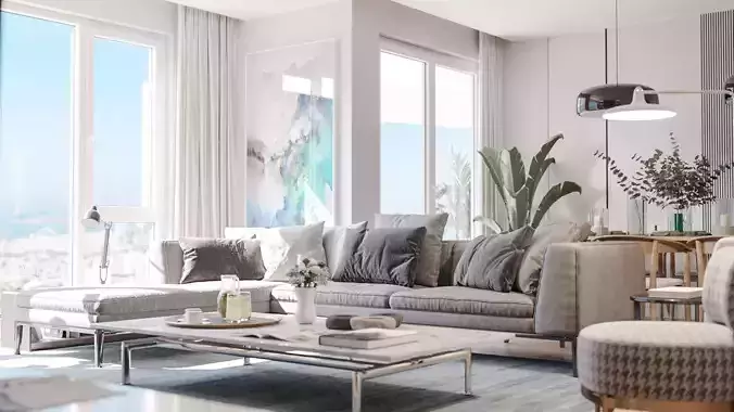 Modern Minimalist Living Room Interior 3D Scene