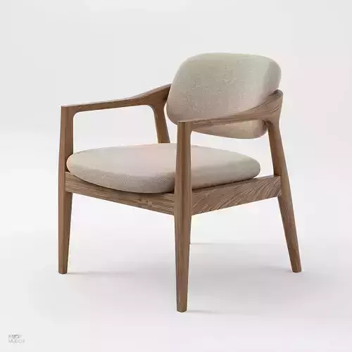 Modern Dark Wood  Fabric Accent Chair 3D Model