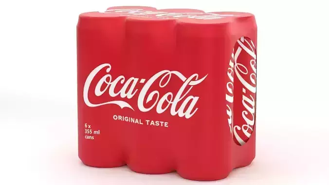6 Pack 355ml Sleek Coca Cola Beverage Cans Packaging 3D model 2