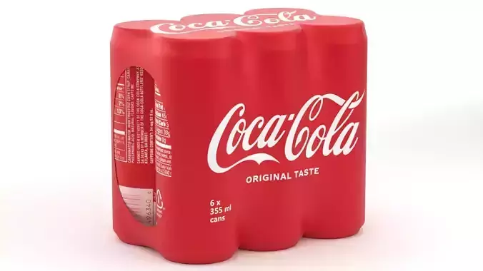 6 Pack 355ml Sleek Coca Cola Beverage Cans Packaging 3D model 4
