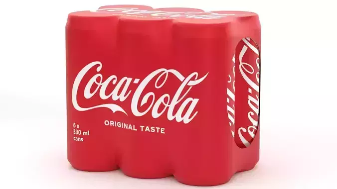 6 Pack 330ml Sleek Coca Cola Beverage Cans Packaging 3D model 2