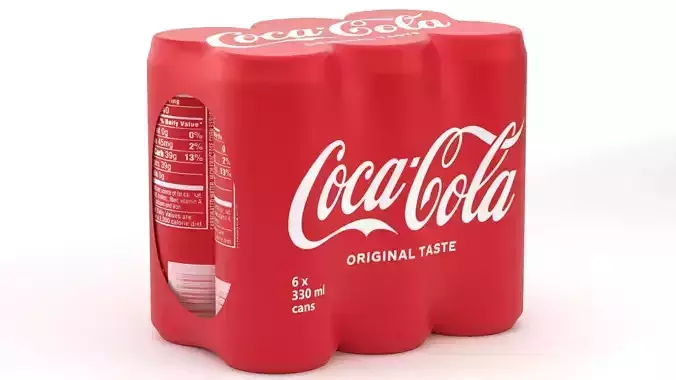 6 Pack 330ml Sleek Coca Cola Beverage Cans Packaging 3D model 4