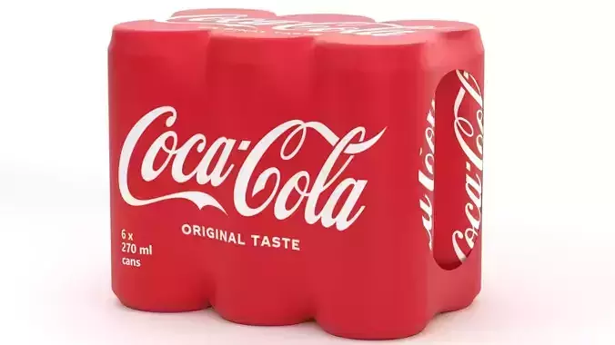 6 Pack 270ml Sleek Coca Cola Beverage Cans Packaging 3D model 2