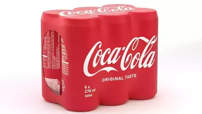 6 Pack 270ml Sleek Coca Cola Beverage Cans Packaging 3D model 4