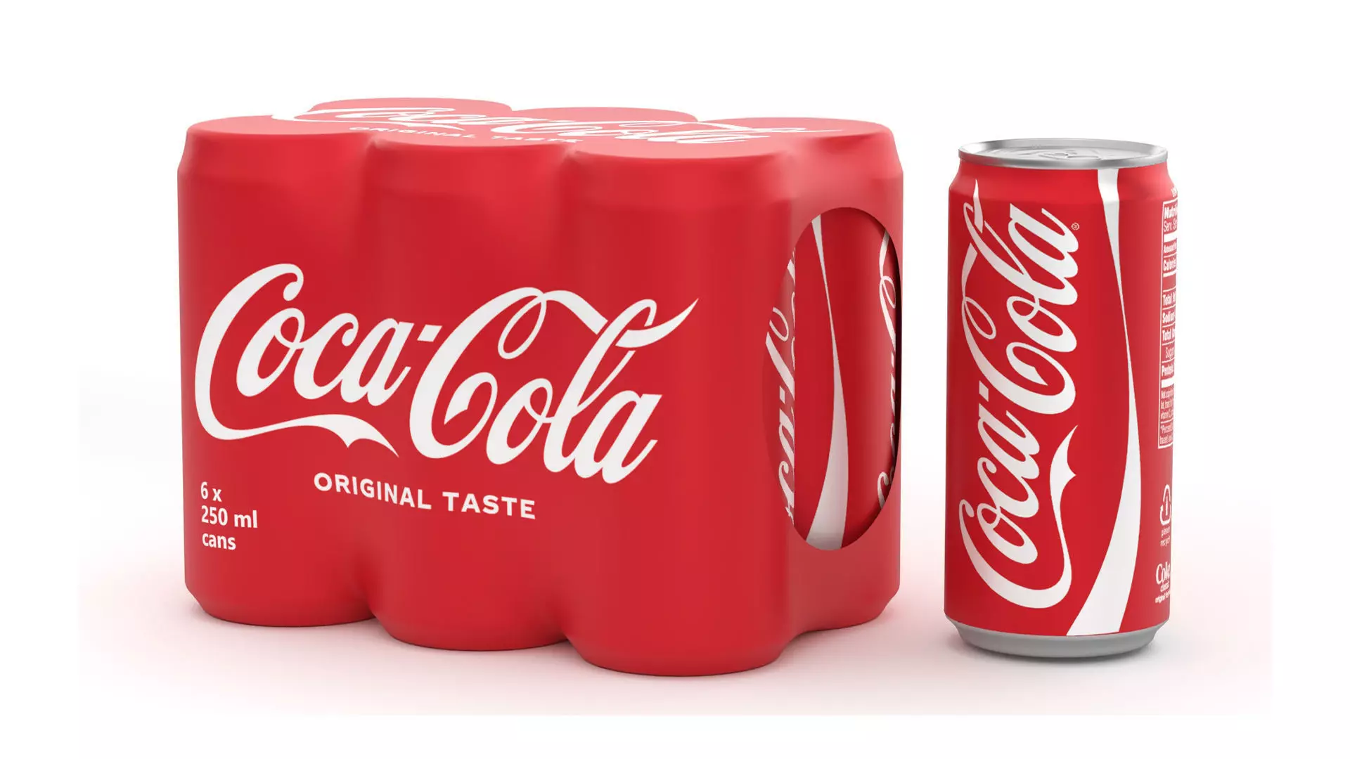 6 Pack 250ml Sleek Coca Cola Beverage Cans Packaging 3D model_0