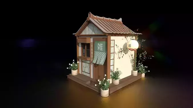 Stylized Japanese  Convenience Store Diorama Low Poly 3D Model 