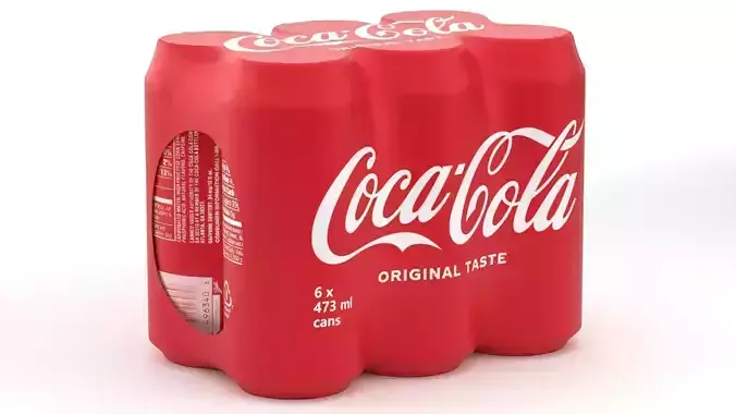 6 Pack 473ml Coca Cola Beverage Cans Packaging 3D model 4