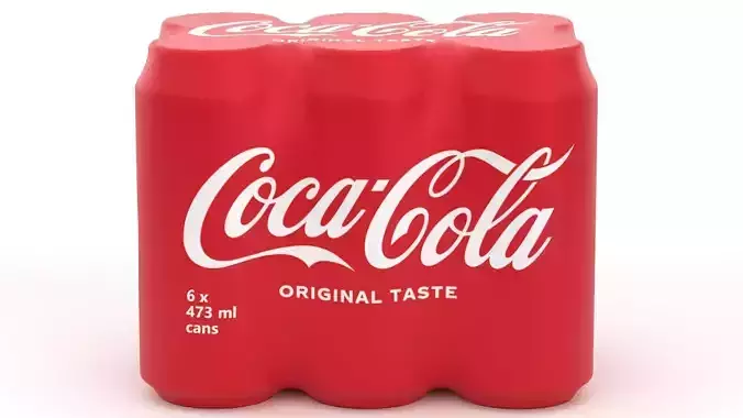 6 Pack 473ml Coca Cola Beverage Cans Packaging 3D model 3