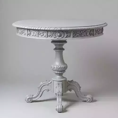 Ornate Wooden Table 3D Vintage Round Pedestal Table Carvings Low-poly 3D model 4