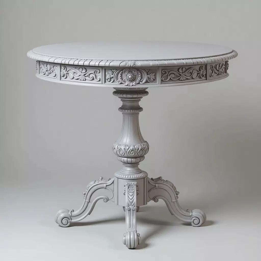 Ornate Wooden Table 3D Vintage Round Pedestal Table Carvings Low-poly 3D model_3