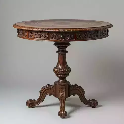 Ornate Wooden Table 3D Vintage Round Pedestal Table Carvings Low-poly 3D model Ornate Wooden Table 3D Vintage Round Pedestal Table Carvings Low-poly 3D model