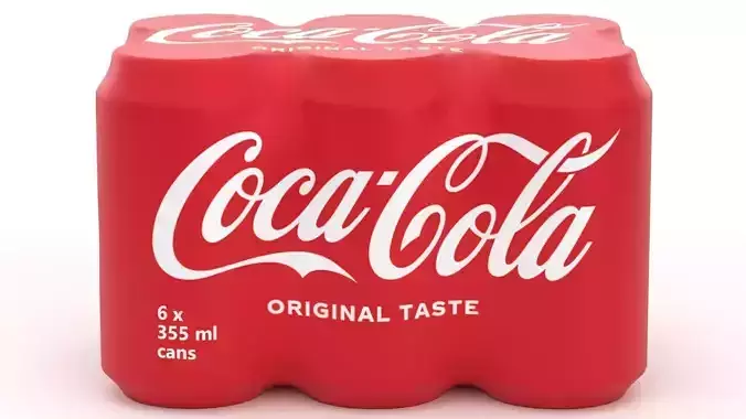6 Pack 355ml Coca Cola Beverage Cans Packaging 3D model 4