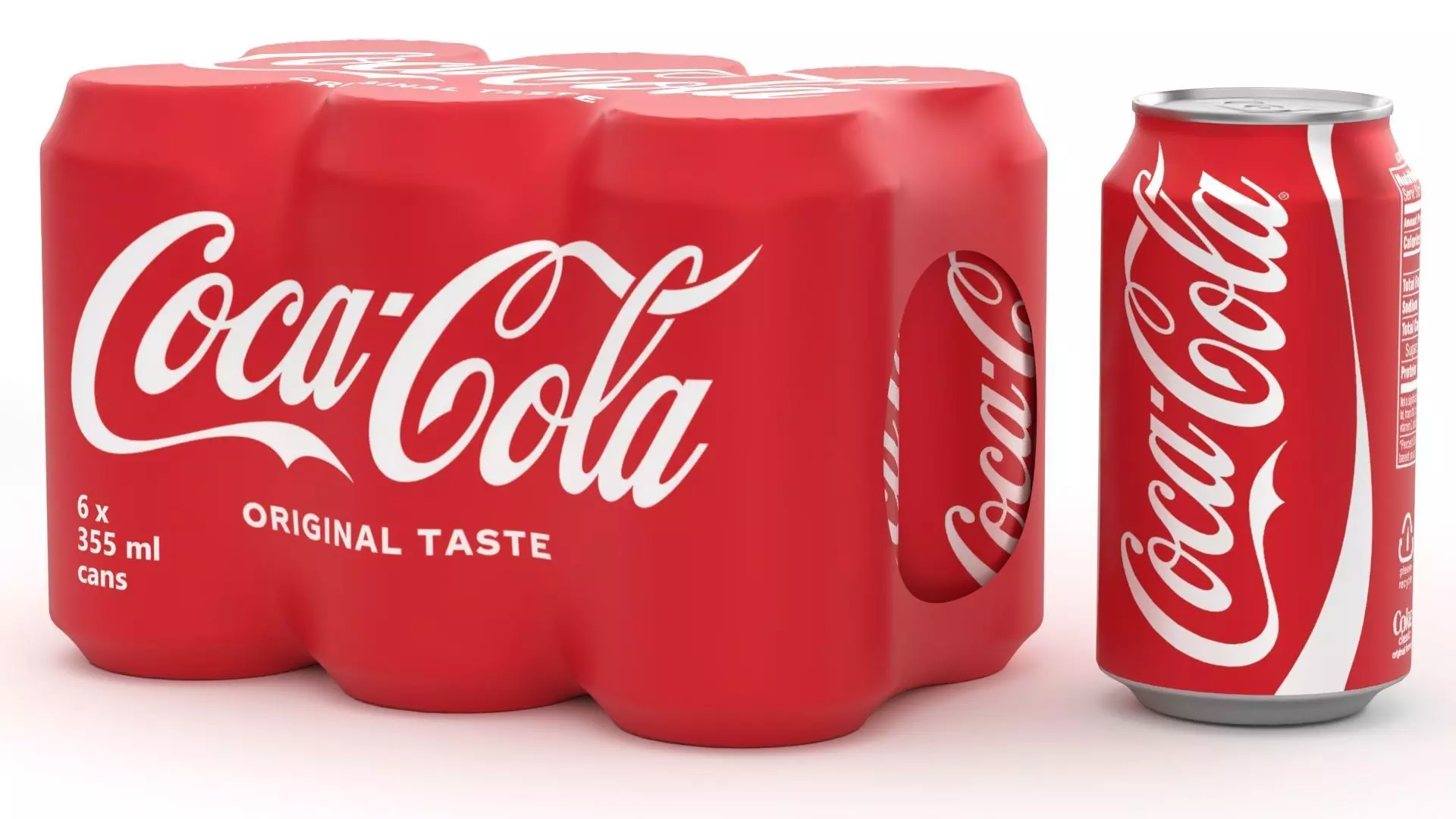 6 Pack 355ml Coca Cola Beverage Cans Packaging 3D model_2