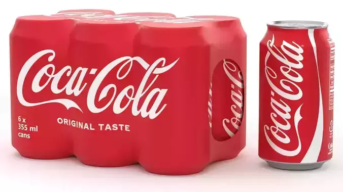 6 Pack 355ml Coca Cola Beverage Cans Packaging 3D model 3