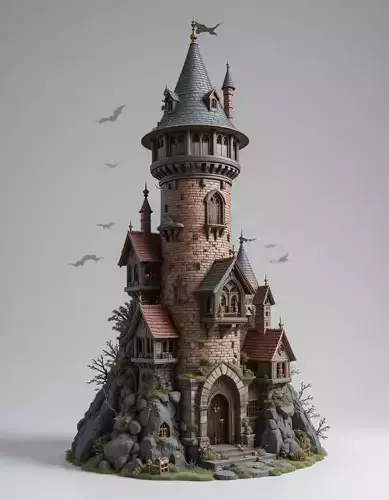 Fantasy Castle Tower 3D Whimsical Fairytale House Rock Low-poly 3D model