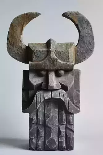 Stone Tiki Statue 3D Ancient Tribal Mask Horns Beard Low-poly 3D model