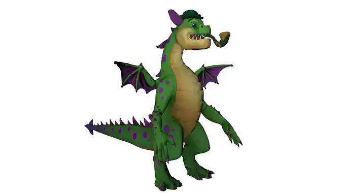 Green   Fantasy Dragon 3D Model with Hat