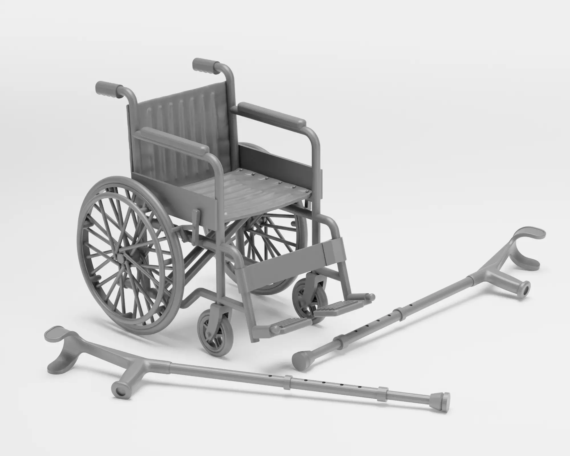 Wheelchair and crutches - 1-35 - supported 3D print model_0