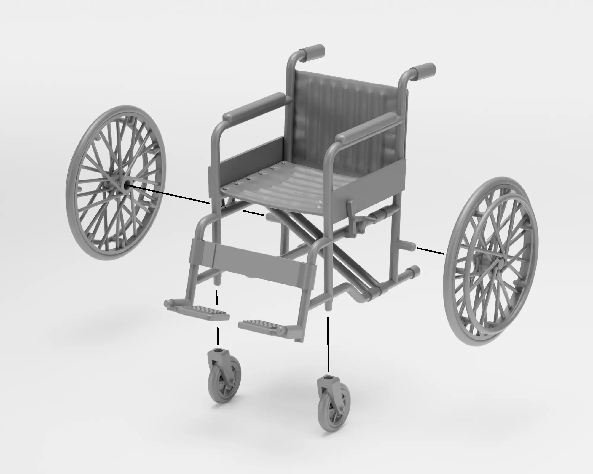 Wheelchair and crutches - 1-35 - supported 3D print model_3