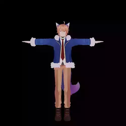 Winter Fox Boy Vtuber Avatar Anime Style 3D Model for Live 