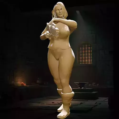 Stocky Futuristic Fighter Woman with Blaster Rifle