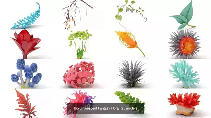Bioluminescent Fantasy Flora 3D Model Collection