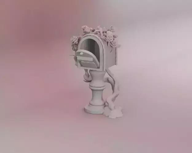 Vintage Mailbox on Pedestal with opening door and roses 