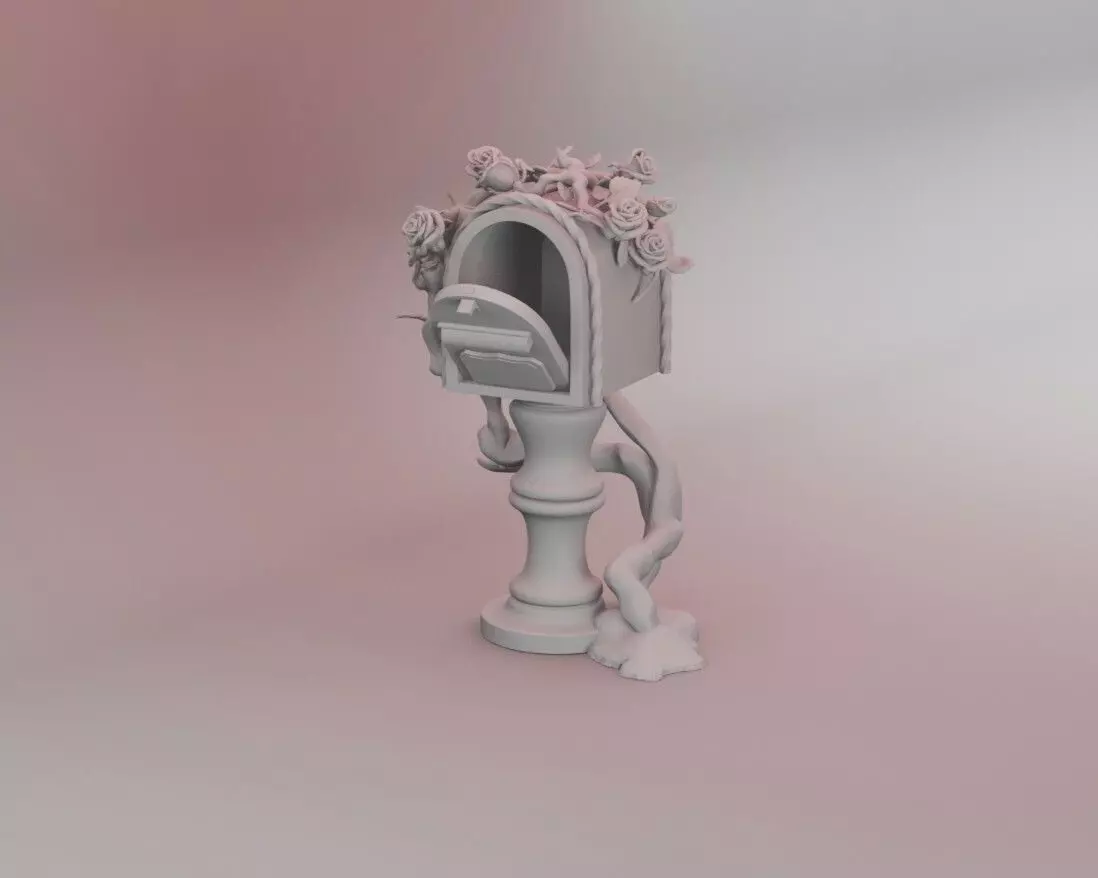 Vintage Mailbox on Pedestal with opening door and roses 3D print model