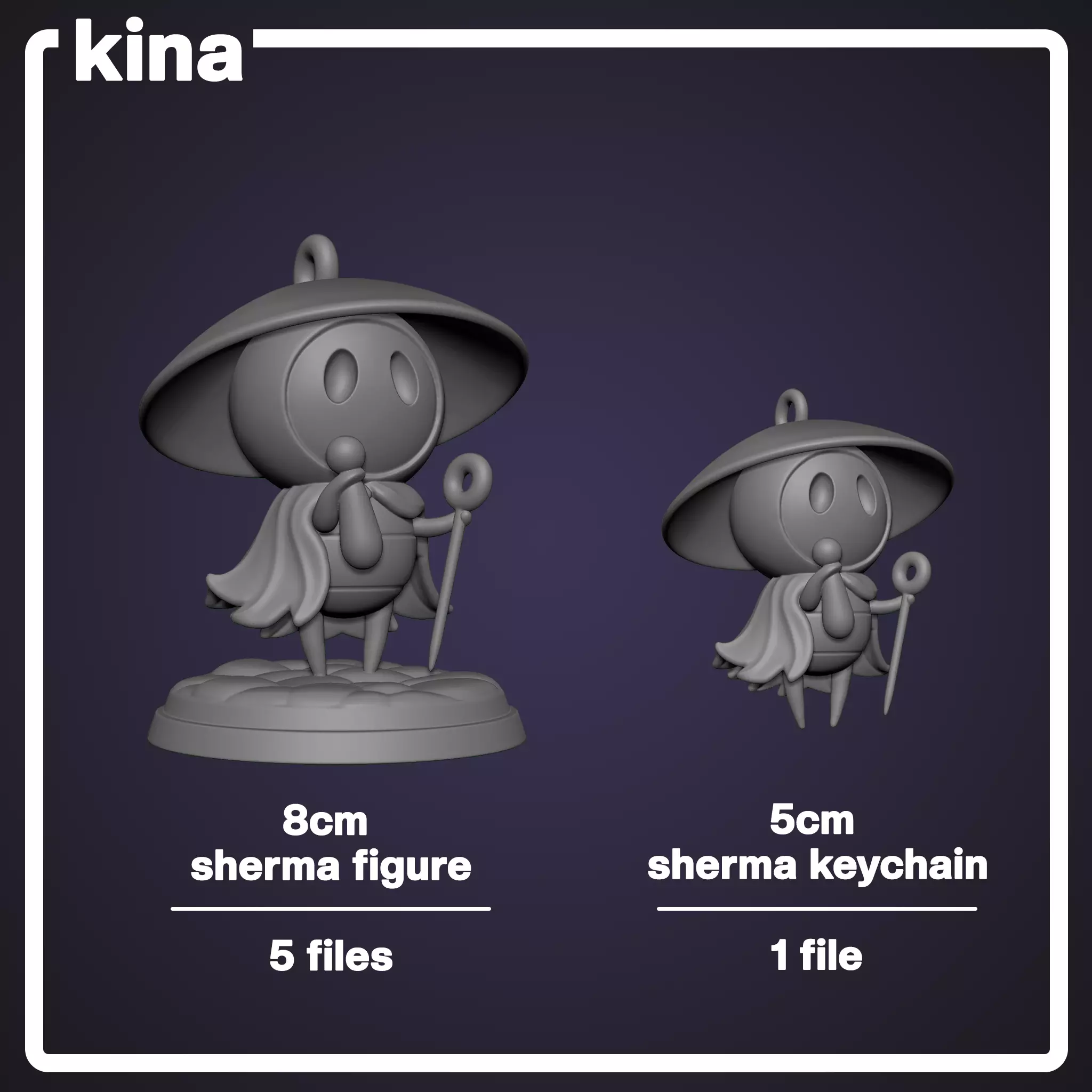 Sherma Hollow Knight Silksong figure 8cm and keychain 5cm 3D print model_2