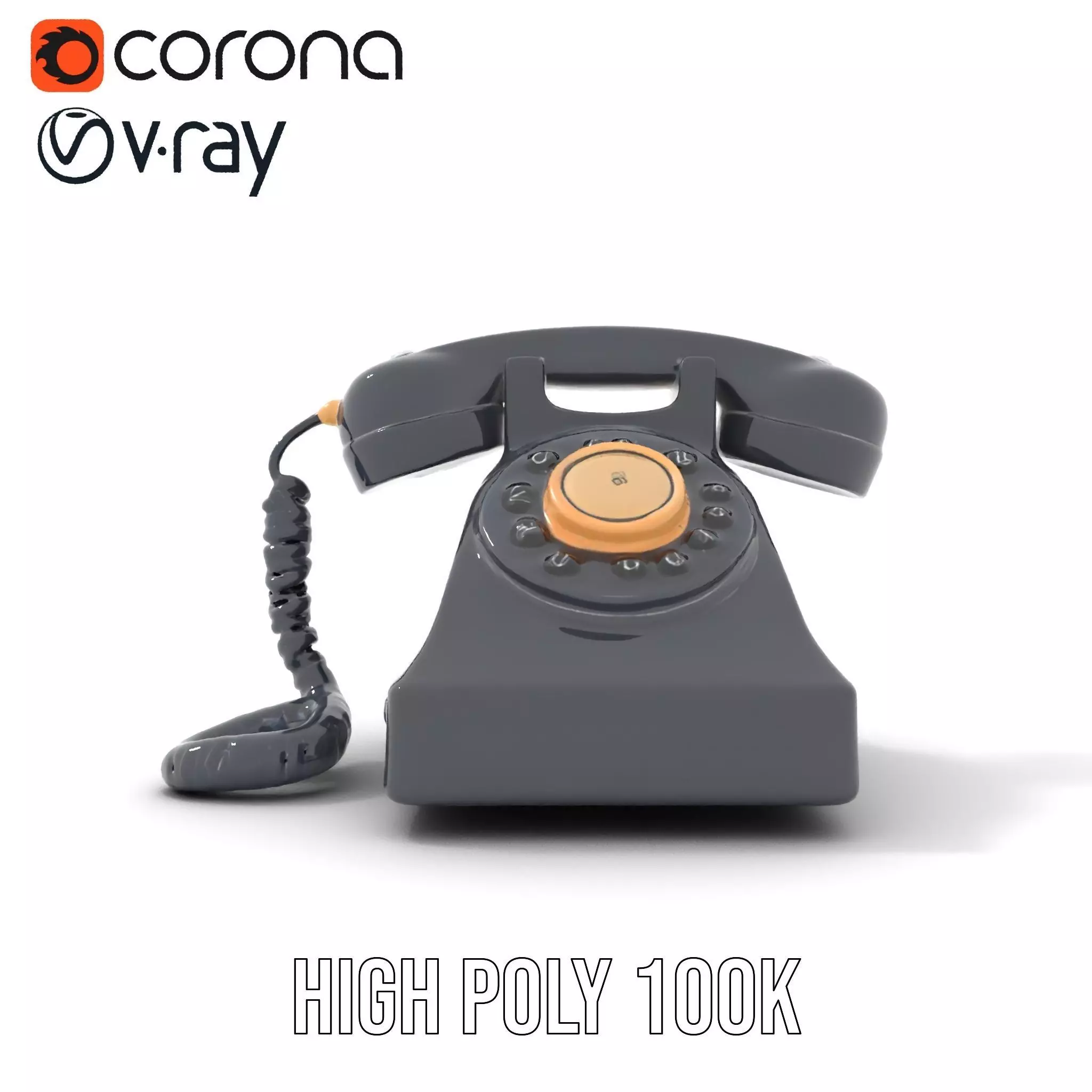 Classic Black Rotary Phone model pack Low-poly 3D model_22