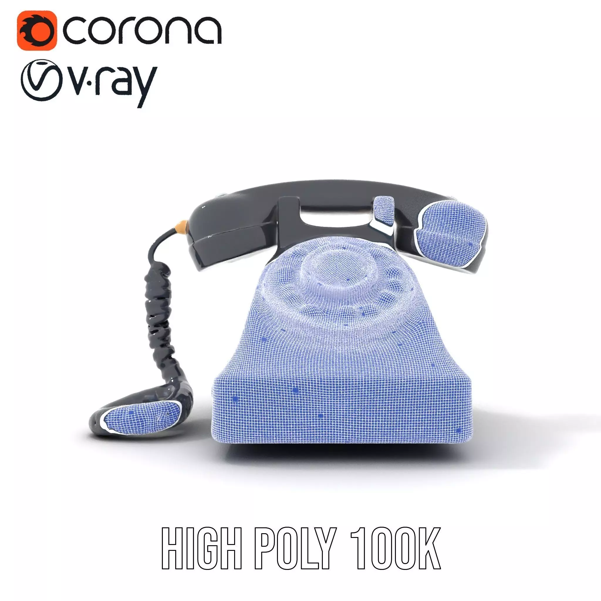 Classic Black Rotary Phone model pack Low-poly 3D model_33