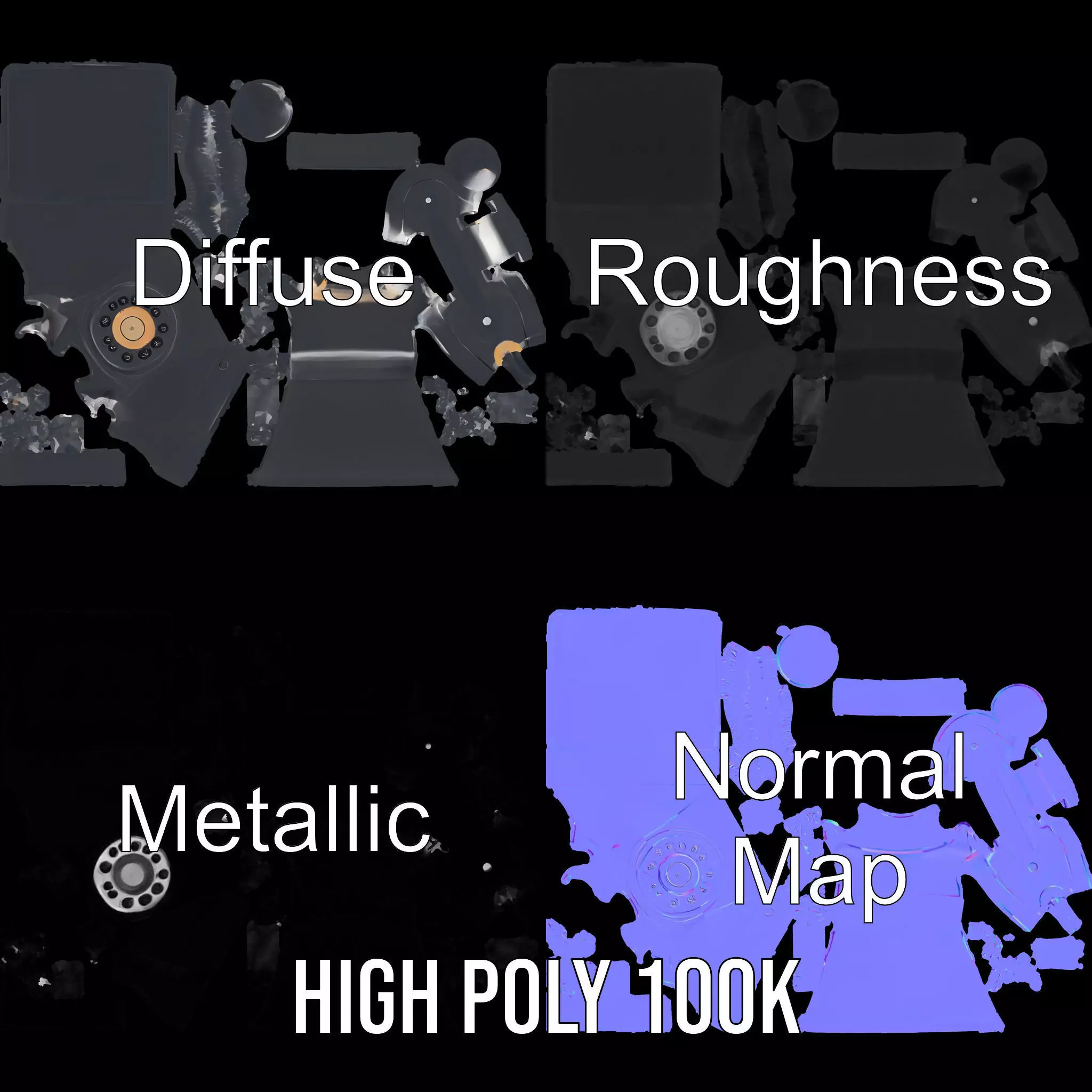 Classic Black Rotary Phone model pack Low-poly 3D model_3