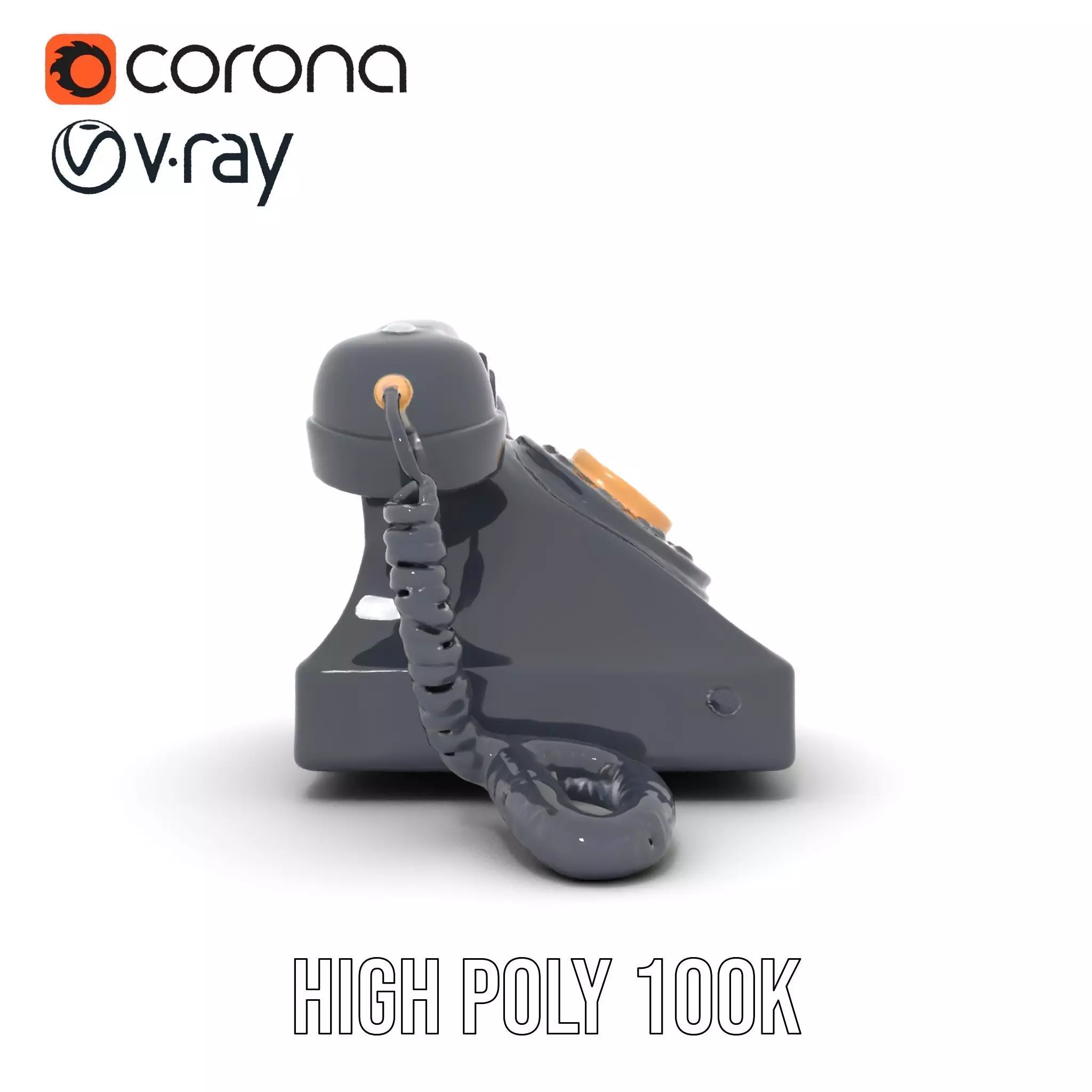 Classic Black Rotary Phone model pack Low-poly 3D model_15