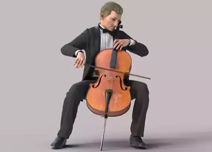 Cellist Low-poly 3D model