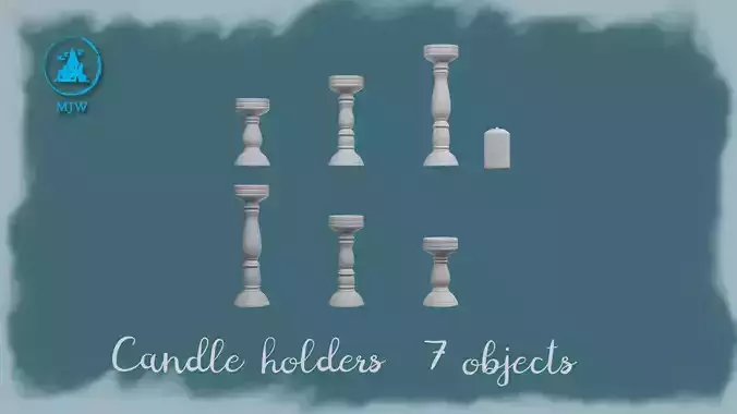 Set of 6 Candle Holders and Candle 3D print model