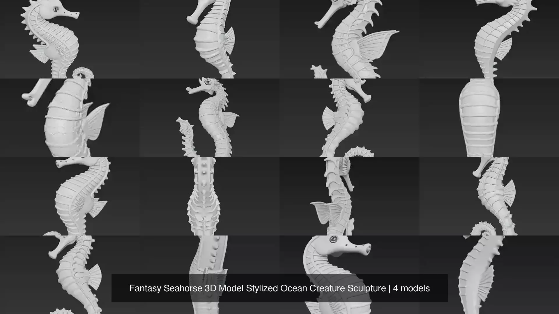 Fantasy Seahorse 3D Model Stylized Ocean Creature Sculpture 3D Model Pack