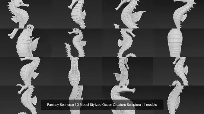 Fantasy Seahorse 3D Model Stylized Ocean Creature Sculpture 3D Model Collection
