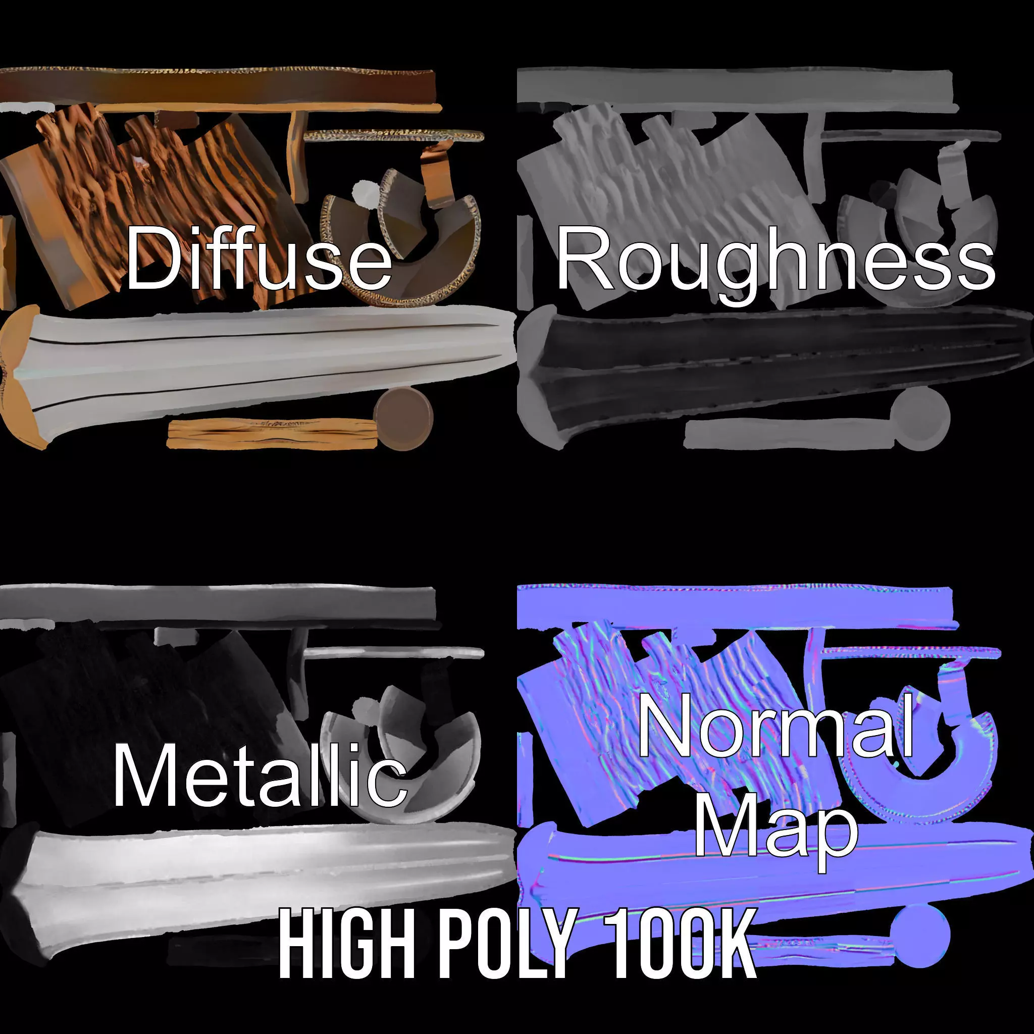 Elegant Katana Sword model pack Low-poly 3D model_3