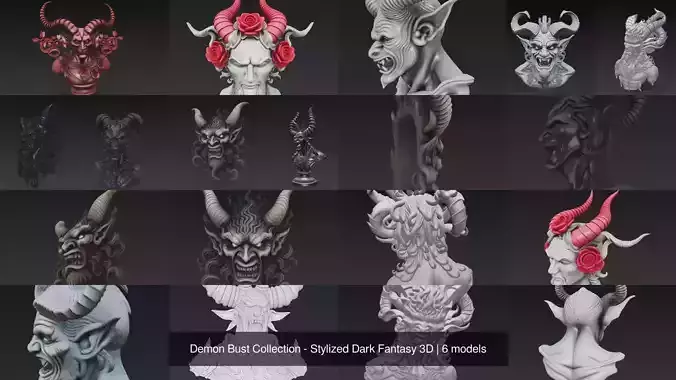 Demon Bust Collection - Stylized Dark Fantasy 3D