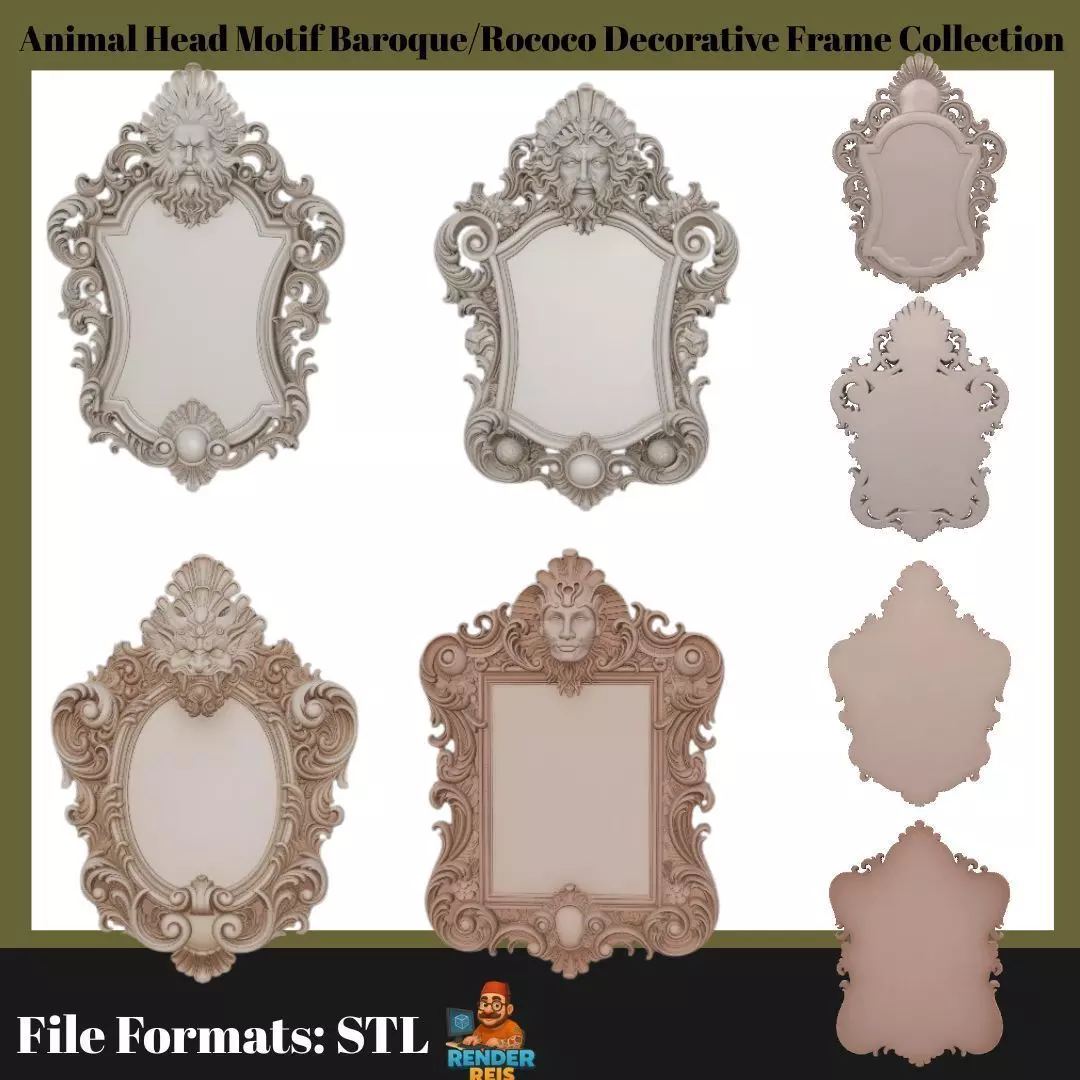Animal Head Motif Baroque Rococo Decorative Frame Collection 3D print model_0